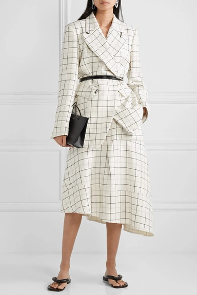 Shop Tibi Asymmetric Checked Woven Midi Skirt In White