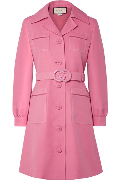 Shop Gucci Belted Wool And Silk-blend Cady Mini Dress In Pink