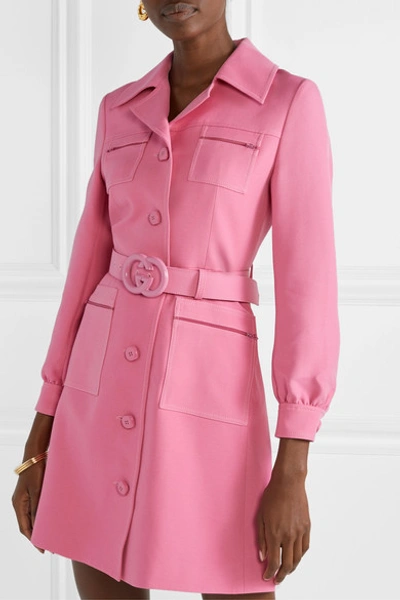 Shop Gucci Belted Wool And Silk-blend Cady Mini Dress In Pink