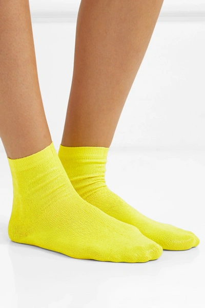 Shop Maria La Rosa Neon Coated Silk-blend Socks In Yellow