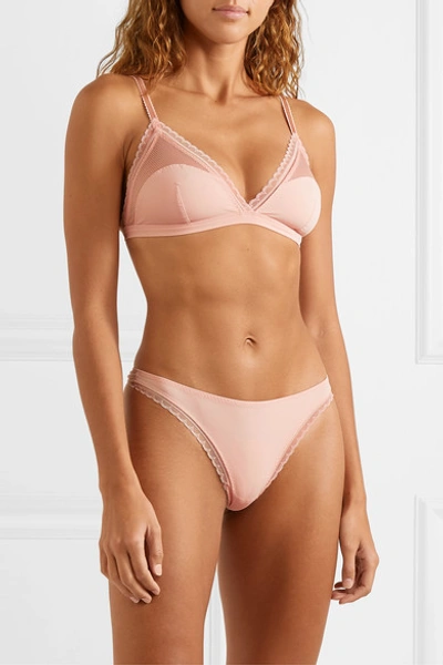 Shop Stella Mccartney Emma Loving Lace-trimmed Stretch-jersey And Mesh Thong In Pink