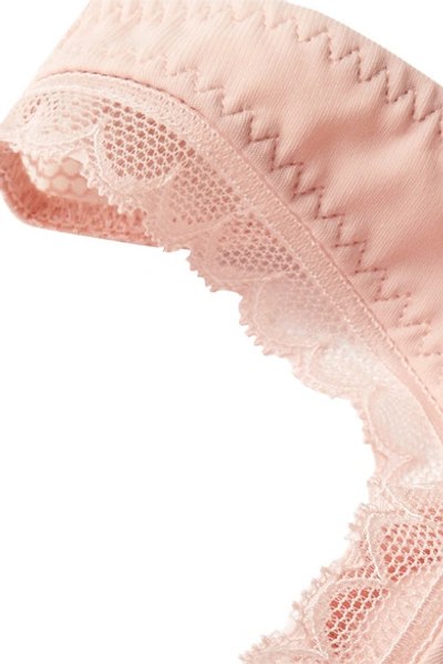 Shop Stella Mccartney Emma Loving Lace-trimmed Stretch-jersey And Mesh Thong In Pink