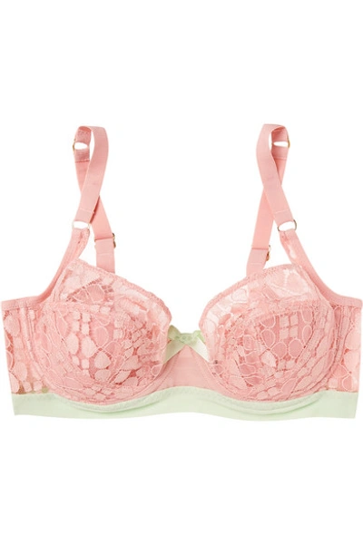 Shop Agent Provocateur Quin Leavers Lace And Tulle Underwired Balconette Bra In Pink