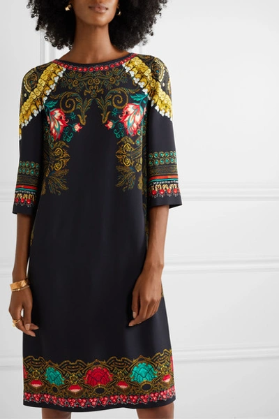 Shop Etro Printed Crepe Dress In Black