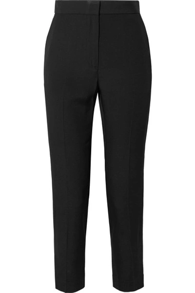Shop Rosetta Getty Cropped Satin-crepe Tapered Pants In Black