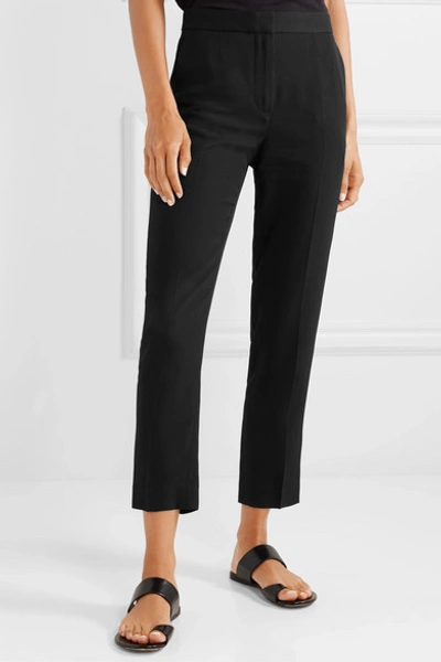 Shop Rosetta Getty Cropped Satin-crepe Tapered Pants In Black