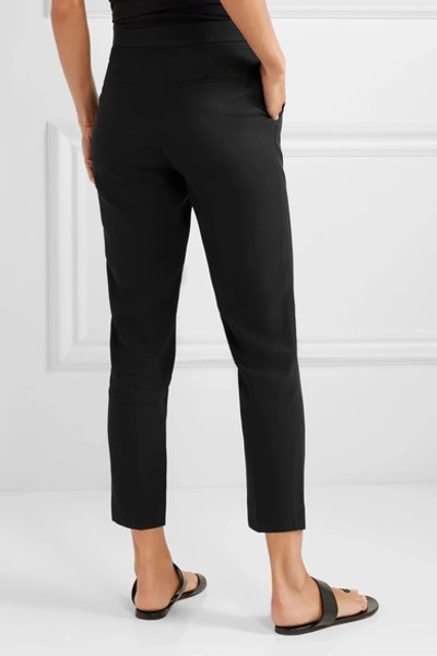 Shop Rosetta Getty Cropped Satin-crepe Tapered Pants In Black