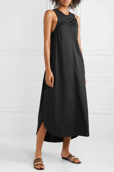Shop Lee Mathews Elsie Ruched Stretch Cotton-blend Poplin Midi Dress In Black