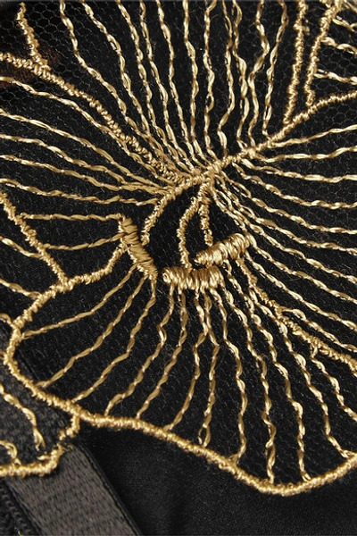 Shop Coco De Mer Danae Silk-blend Satin And Embroidered Tulle Suspender Belt In Black