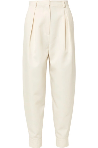 Shop Tibi Pleated Twill Tapered Pants In Ivory