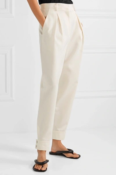 Shop Tibi Pleated Twill Tapered Pants In Ivory