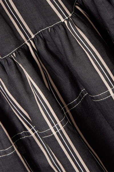Shop Lee Mathews Granada Striped Ramie Halterneck Maxi Dress In Black