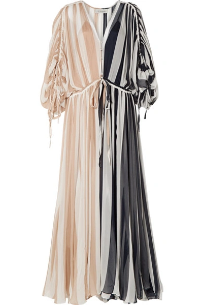 Shop Lee Mathews Oasis Oversized Striped Silk-crepon Maxi Dress In Neutral