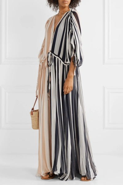 Shop Lee Mathews Oasis Oversized Striped Silk-crepon Maxi Dress In Neutral
