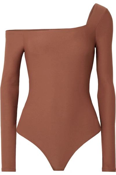 Shop Alix Murray One-shoulder Stretch-jersey Thong Bodysuit In Brick