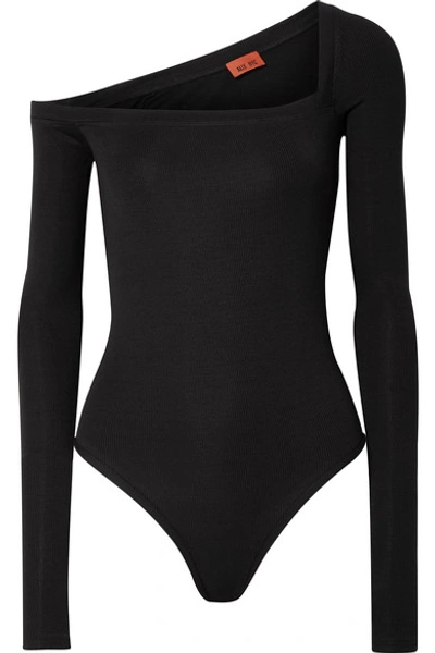 Shop Alix Hester One-shoulder Ribbed Stretch-jersey Thong Bodysuit In Black