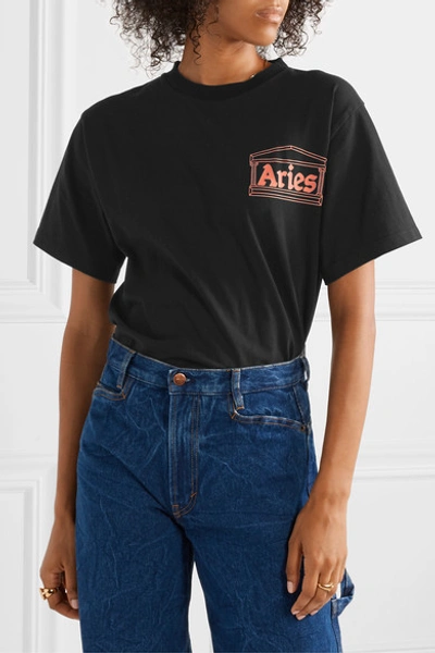 Shop Aries Printed Cotton-jersey T-shirt In Black