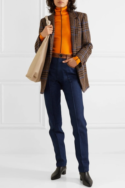 Shop Blazé Milano Cariba Weekend Checked Wool-blend Tweed Blazer In Brown