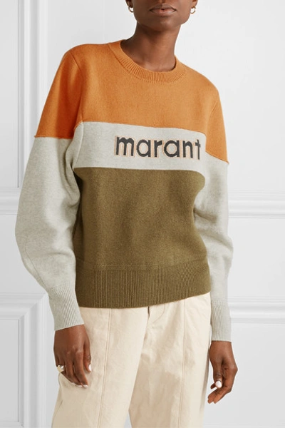 Shop Isabel Marant Étoile Kedy Color-block Intarsia Knitted Sweater In Army Green