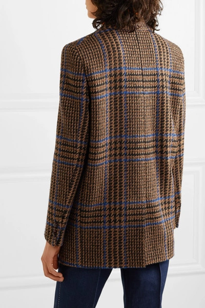 Shop Blazé Milano Cariba Weekend Checked Wool-blend Tweed Blazer In Brown
