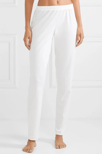 Shop Hanro Ilona Lattice-trimmed Mercerized Cotton-jersey Pajama Set In White