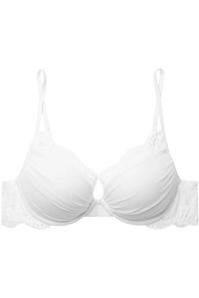 Shop La Perla Tres Souple Stretch-leavers Lace And Tulle Underwired Push-up Bra In White