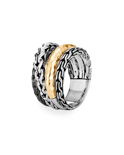 Shop John Hardy Classic Chain Overlap Ring W/ Hammered 18k Gold In Gold/silver