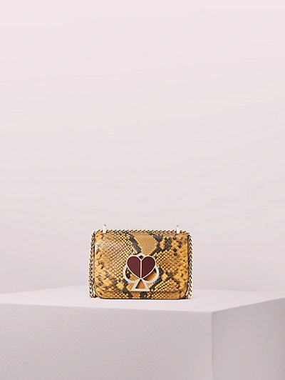 Shop Kate Spade Nicola Snake Embossed Twistlock Small Convertible Chain Shoulder Bag In Marigold