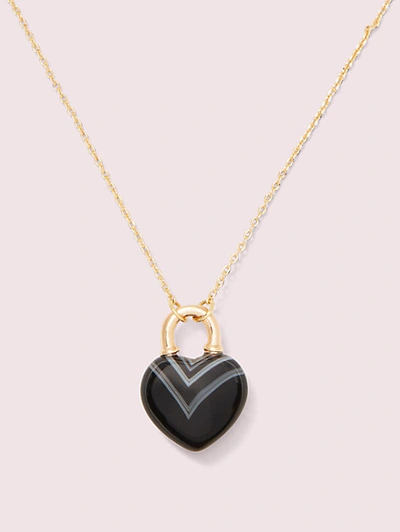 Kate Spade Open Heart Stone Lock Mini Pendant In Black | ModeSens