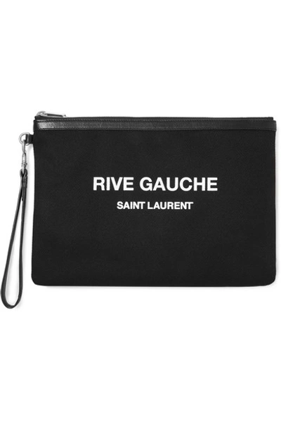 Shop Saint Laurent Leather-trimmed Printed Canvas Pouch In Black
