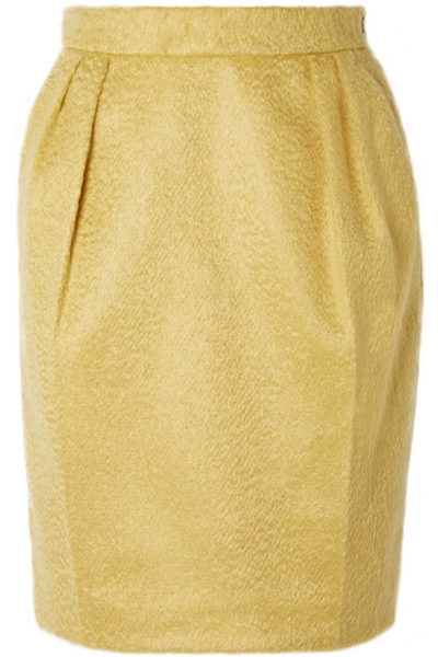 Shop Max Mara Turchia Gathered Mohair-blend Mini Skirt In Yellow