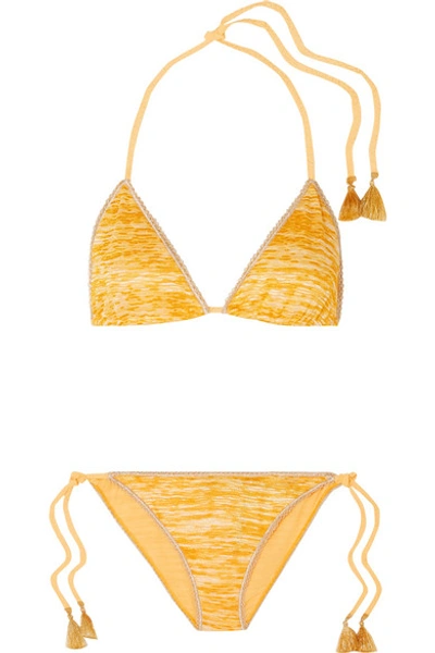 Shop Missoni Mare Tasseled Crochet-knit Triangle Bikini In Yellow
