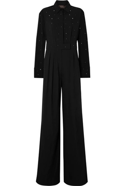 Shop Max Mara Parana Crystal-embellished Silk-georgette And Crepe Jumpsuit In Black