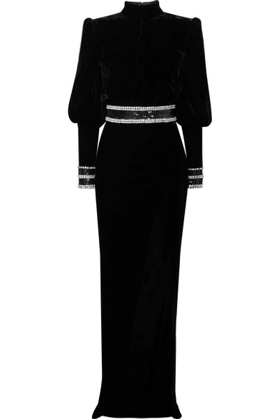 Shop Balmain Embellished Velvet Gown In Black