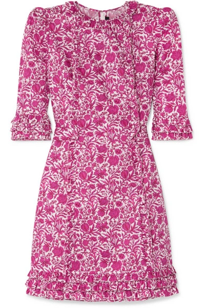 Shop The Vampire's Wife The Mini Cate Ruffled Floral-print Cotton-poplin Dress In Fuchsia