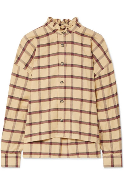 Shop Isabel Marant Étoile Ilaria Ruffled Checked Cotton-flannel Shirt In Beige