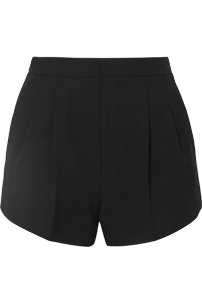 Shop Saint Laurent Belted Pleated Grain De Poudre Wool Shorts In Black