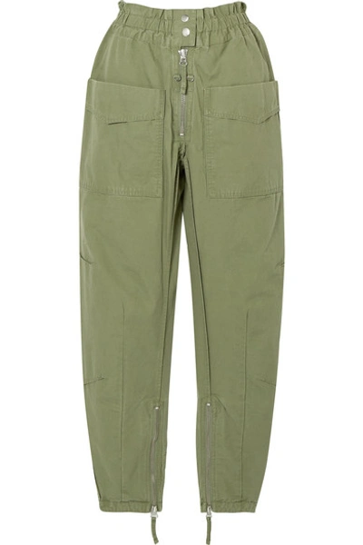 Shop Isabel Marant Étoile Lecia Cotton Tapered Pants In Army Green