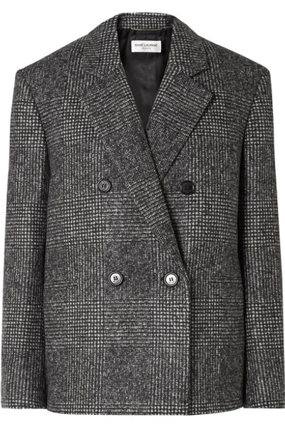 Shop Saint Laurent Checked Wool-blend Blazer In Gray