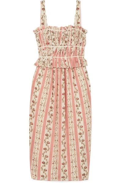 Shop Brock Collection Grosgrain-trimmed Floral-print Silk-georgette Midi Dress In Pastel Pink