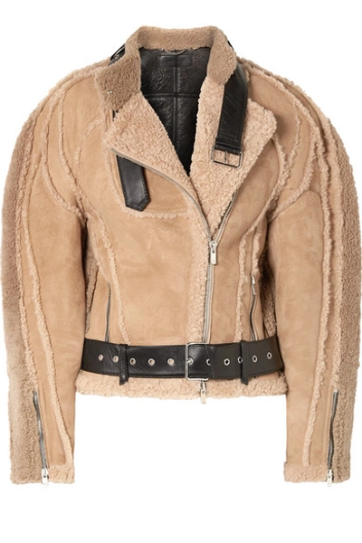 Shop Peter Do Leather-trimmed Shearling Biker Jacket In Beige