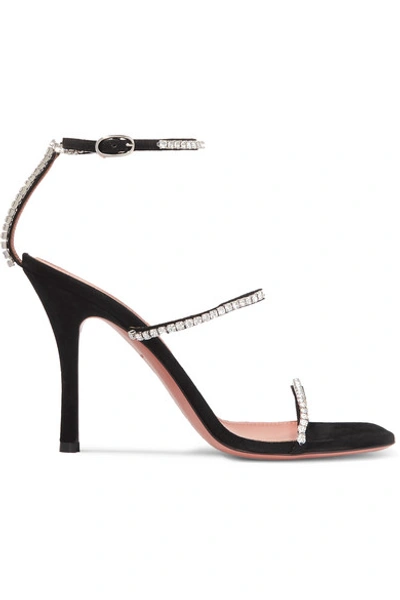 Shop Amina Muaddi Gilda Crystal-embellished Suede Sandals In Black