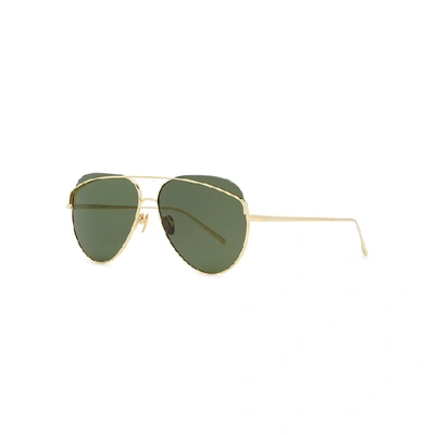 Shop Linda Farrow Luxe Colt Gold-plated Aviator-style Sunglasses In Green