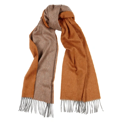 Shop Begg & Co Arran Reversible Orange And Taupe Cashmere Scarf