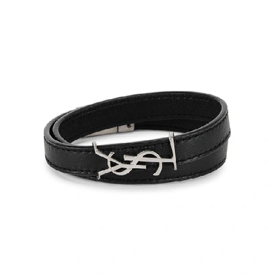 Shop Saint Laurent Black Leather Wrap Bracelet