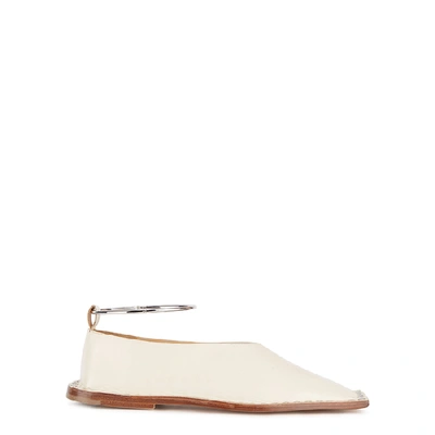 Shop Jil Sander Ivory Leather Flats