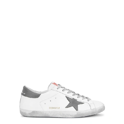 Shop Golden Goose Superstar Distressed White Leather Sneakers