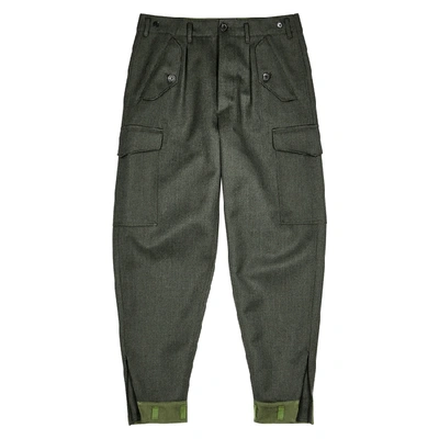 Shop Loewe Dark Green Wool Cargo Trousers