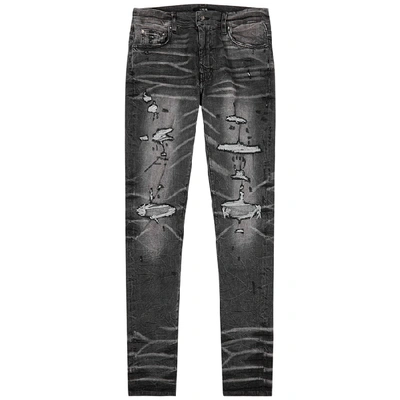 Shop Amiri Grey Ripped Skinny Jeans