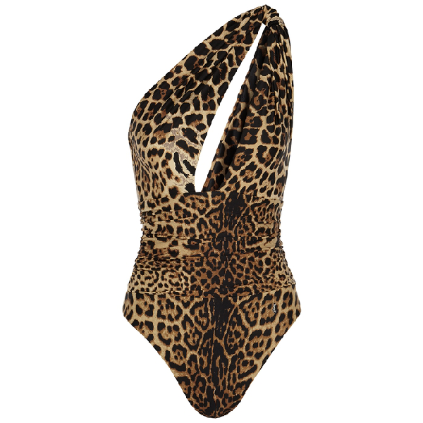 Saint Laurent Leopard Print Draped Bodysuit ModeSens